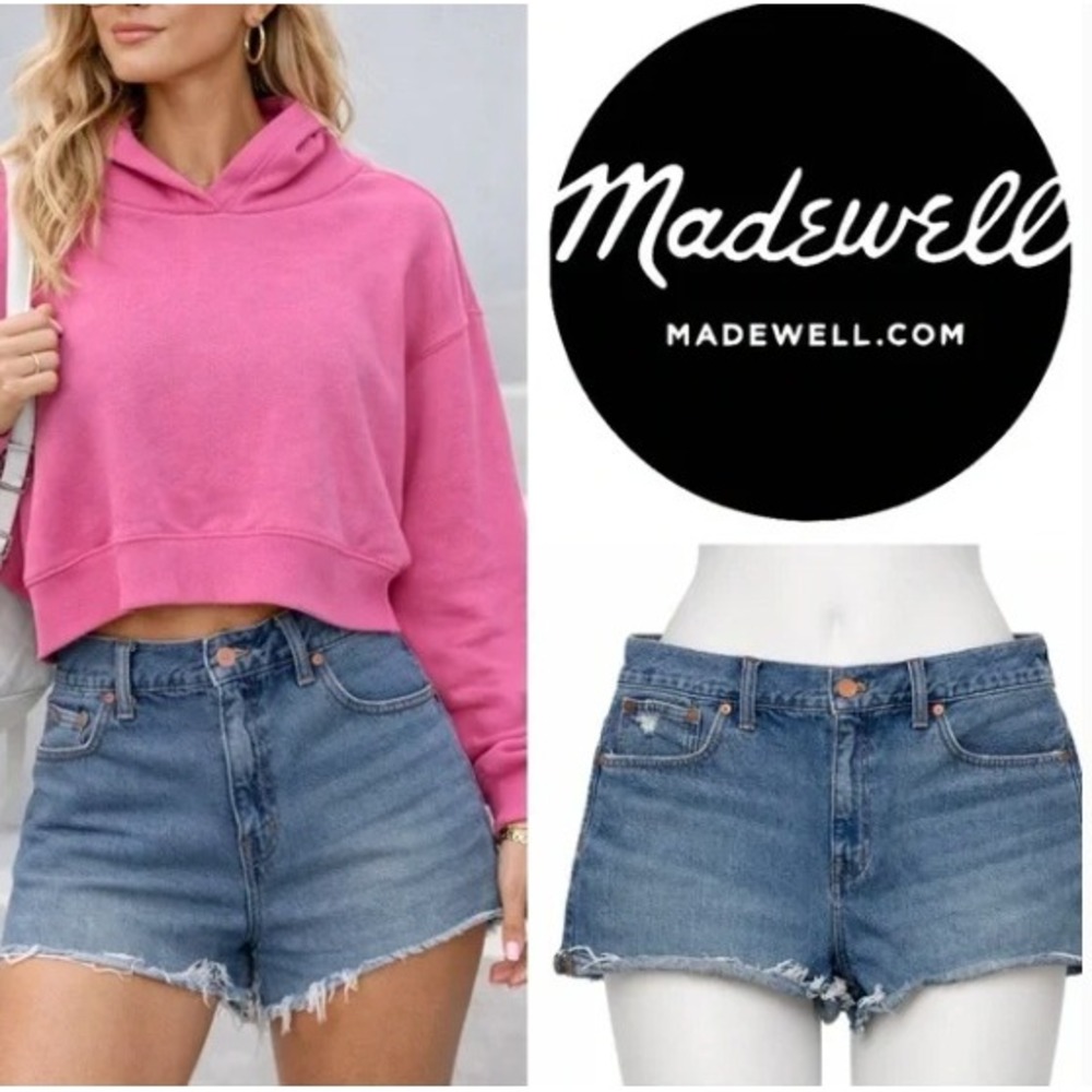 Madewell Relaxed Denim Shorts Medium Wash Raw Hem High Rise 27 CKP485404276